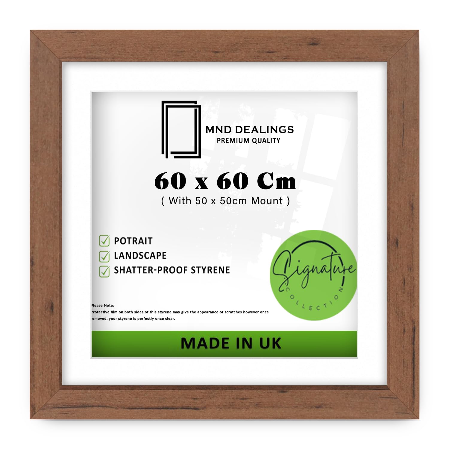 MND Dealings | Walnut MDF (60 x 60 Cm) Poster Frame with 50 x 50 Cm White Mount | 60 cm x 60 cm Frame Gift for Family Wedding Birthday [ Walnut ]
