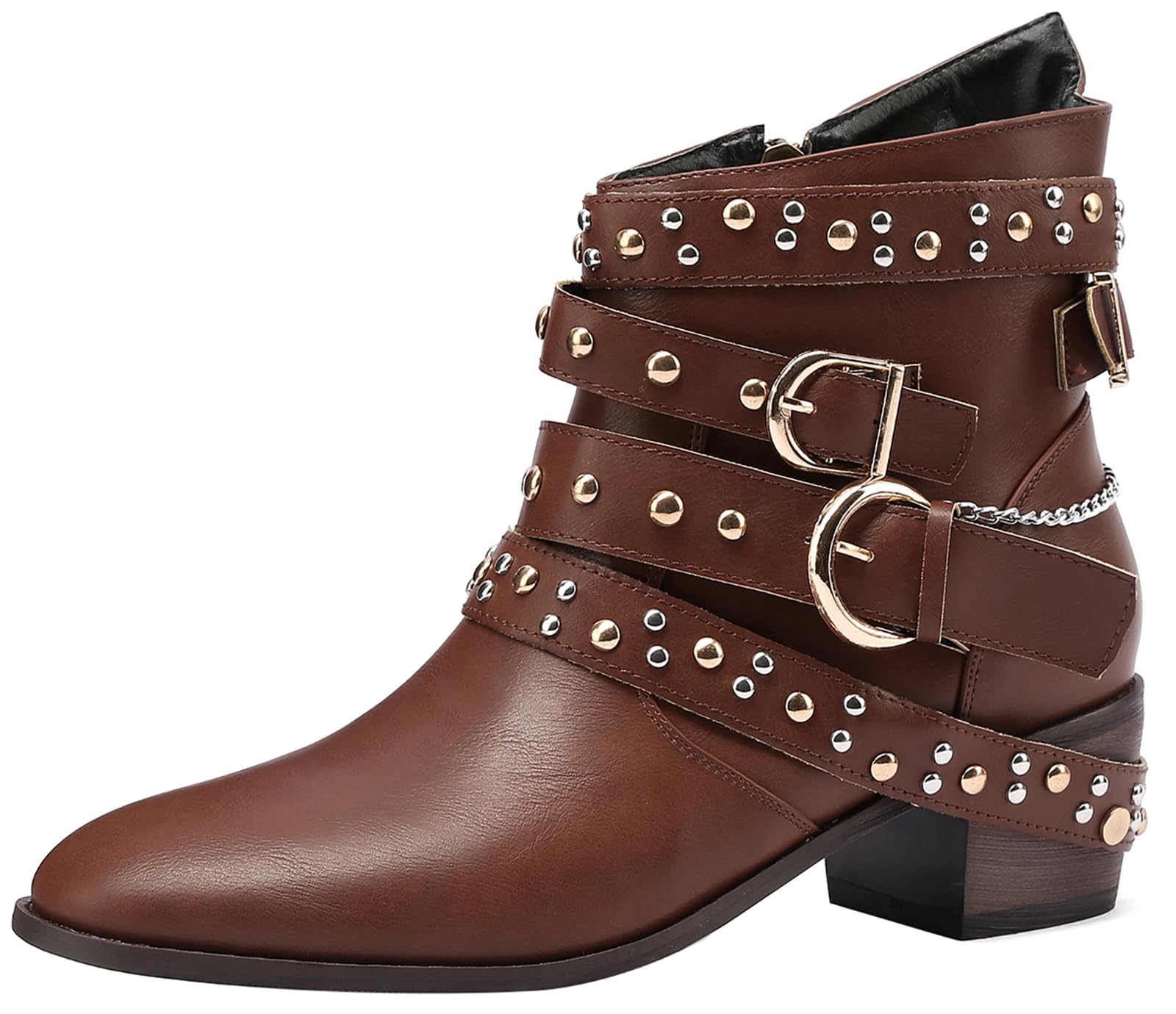 Pointed Toe Western Cowgirl Boots Chunky Heel Ankle Booties