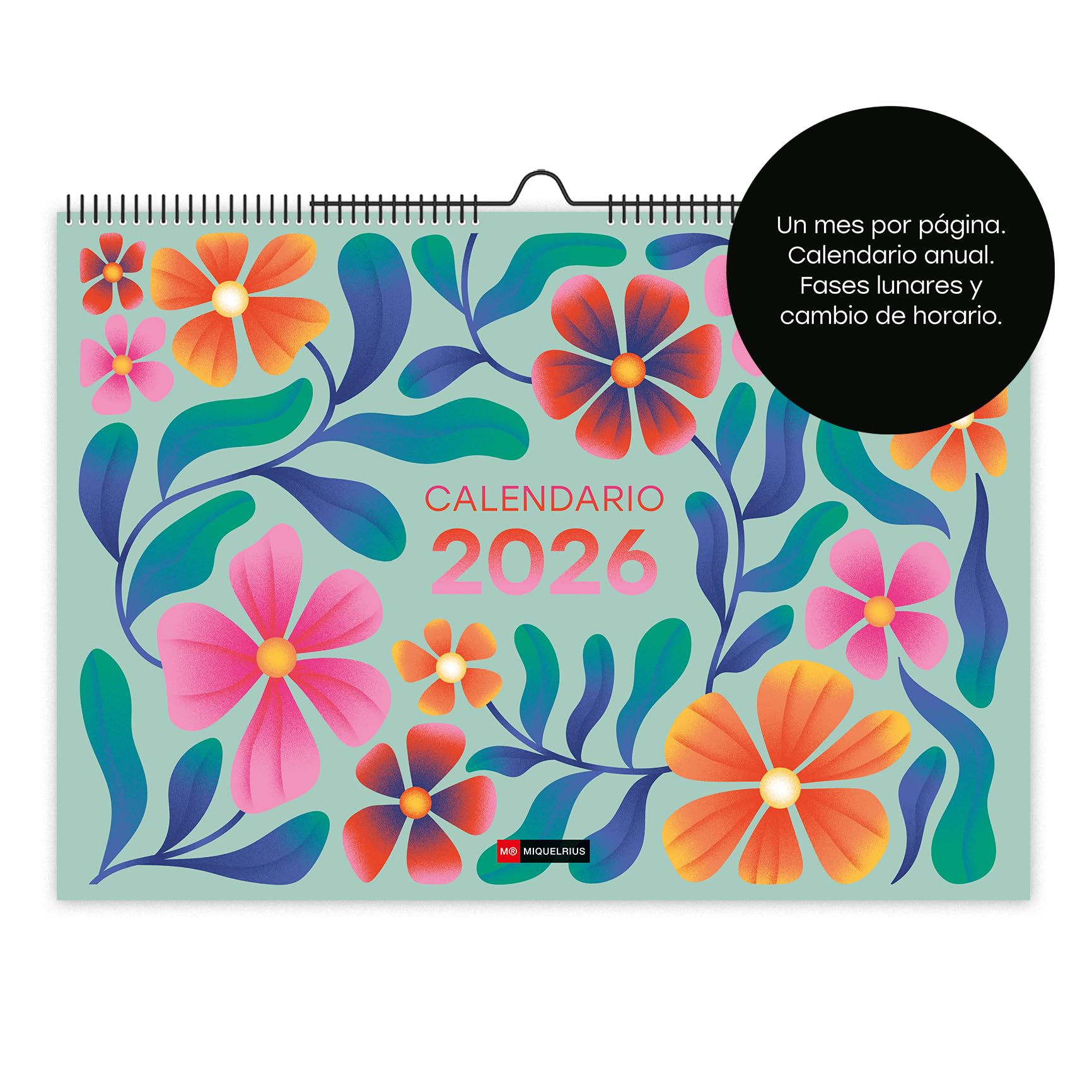 Miquelrius Wandkalender 2026 – A3, Pastelkleuren, Met Stickers, 12 Maanden – Ruimte Voor Notities, Dubbele Spiraalbinding – Spaans