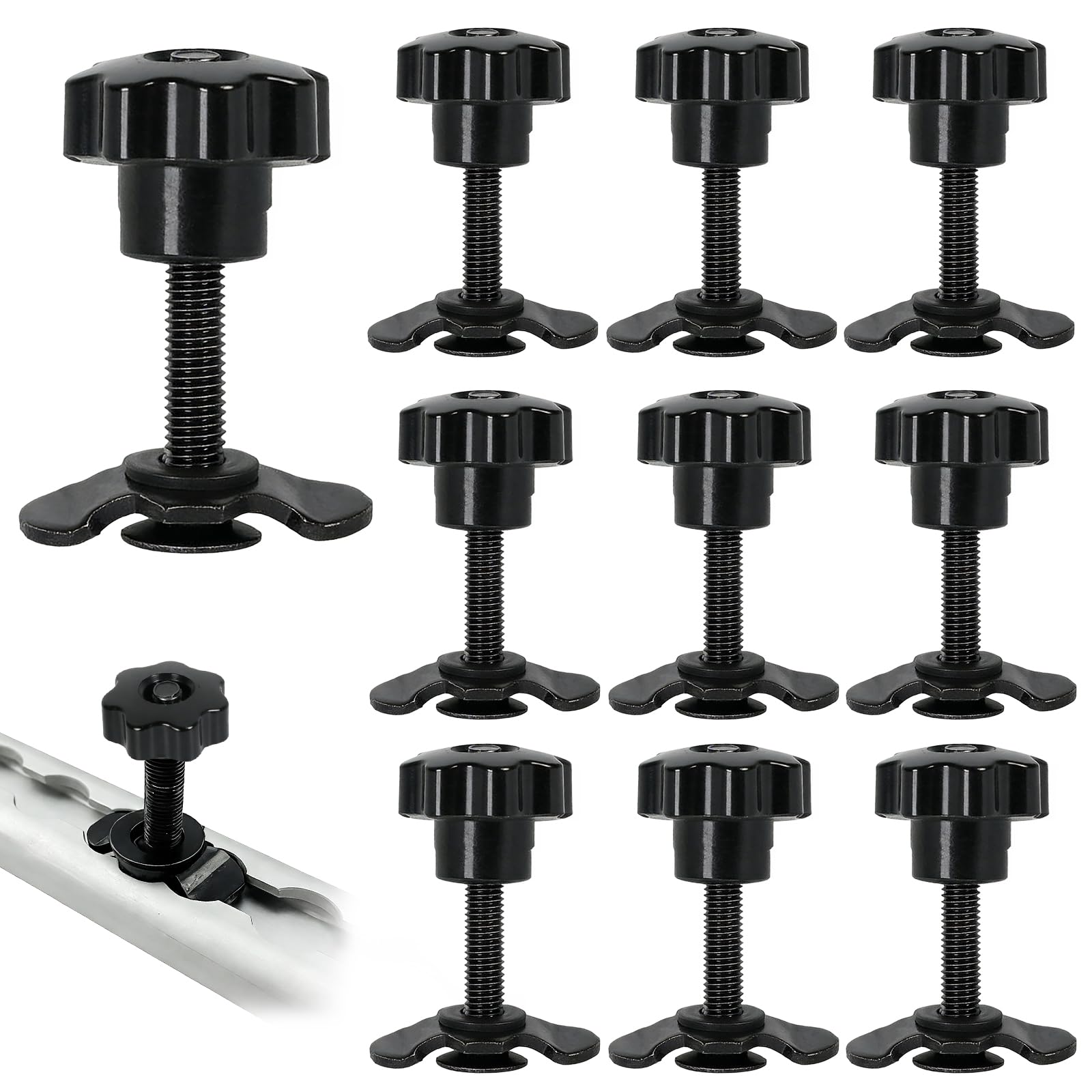Rail D'arrimage D'extrémité,10 Pièces M8*60MM Raccords A Vis pour Rail D'aviation,Rail D'arrimage Single,Raccord A Visser Rail Airlin pour Fixation des Charges sur Les Rail Aero Et Caravanes(Noir)