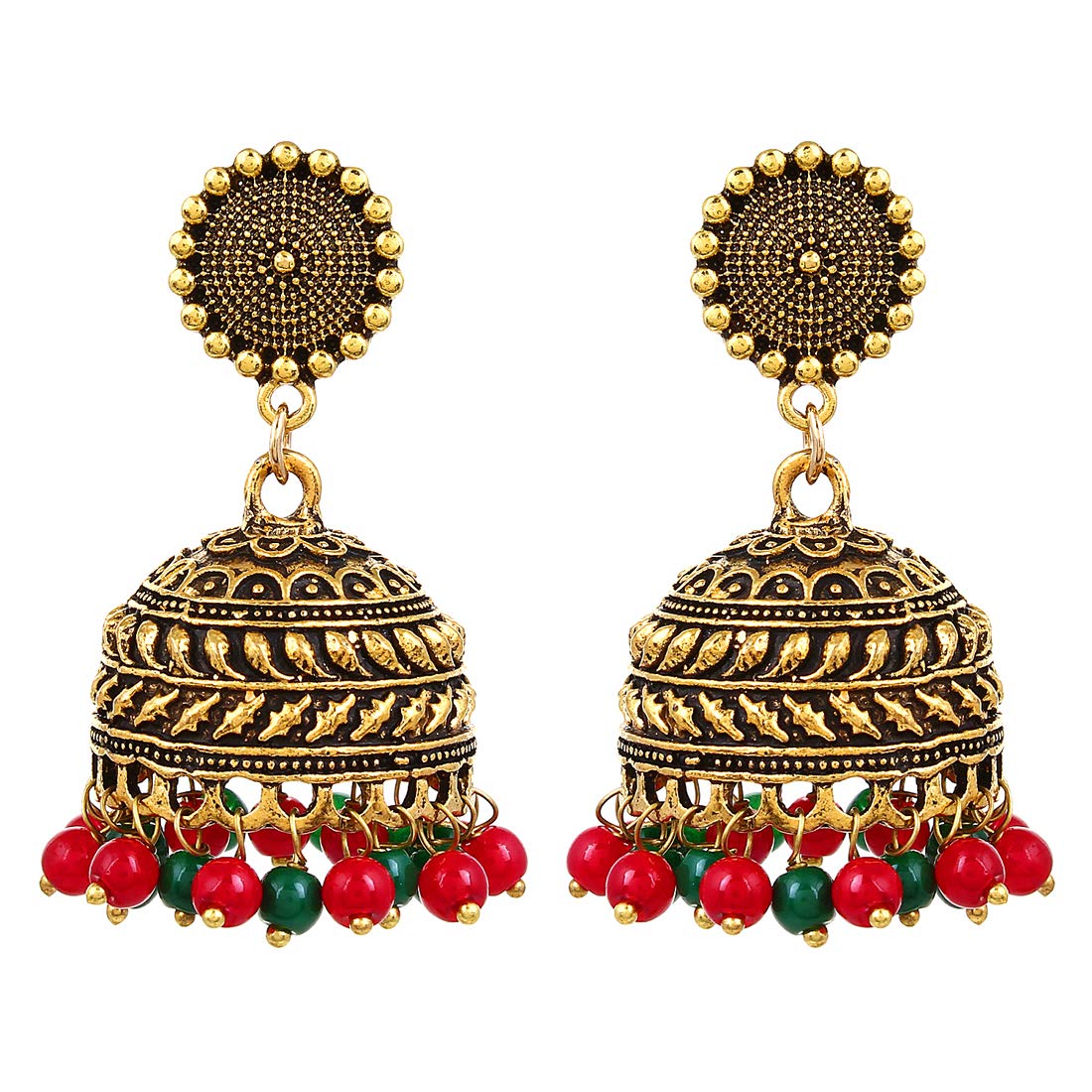 Saissa Gold Plated Oxidised Metal Jhumka Earrings for Girls and Women, Multicolor