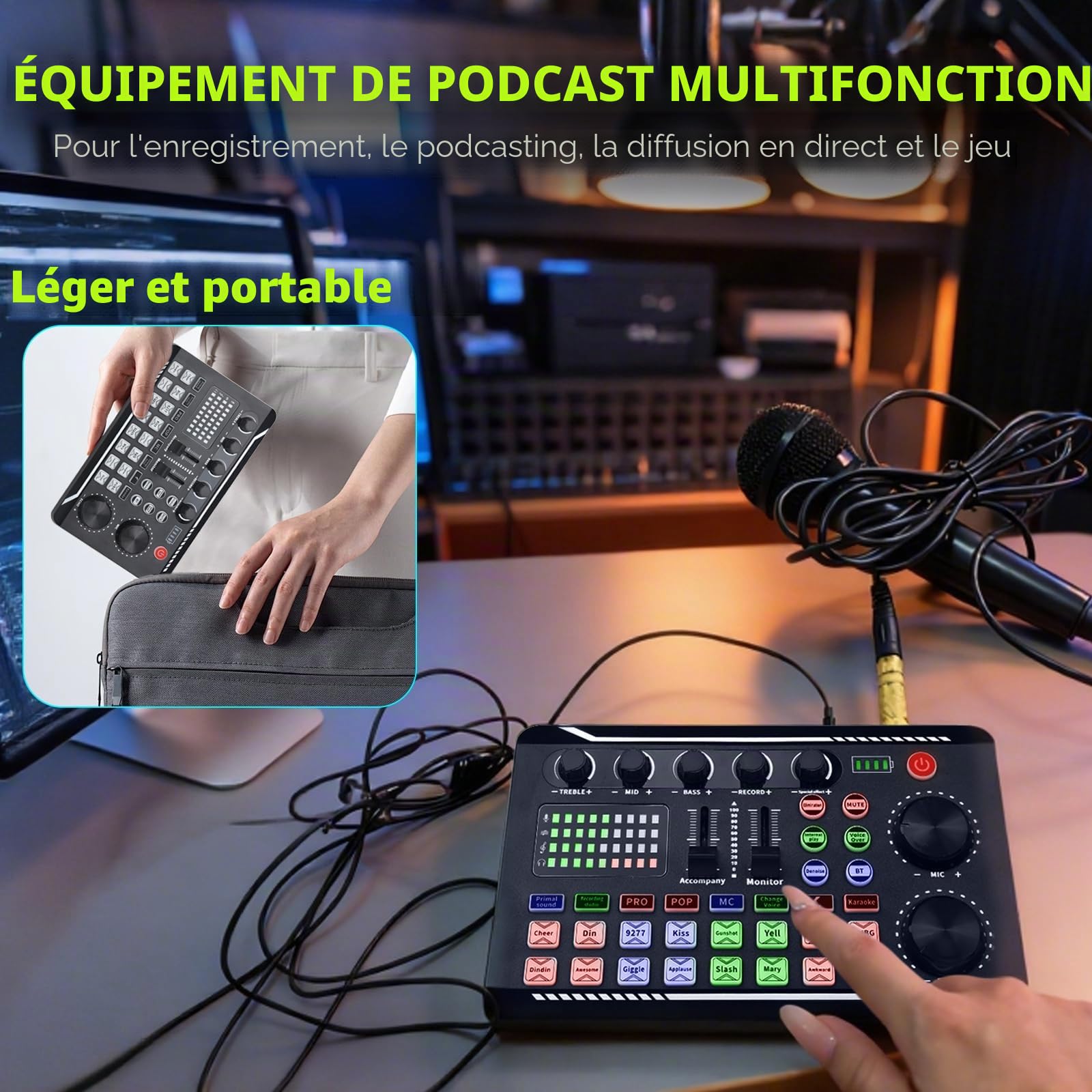 Carte son professionnelle en direct, mixeur audio et interface audio avec effets de mixage DJ, changeur de voix, équipement de studio pour streaming/podcasting/jeux