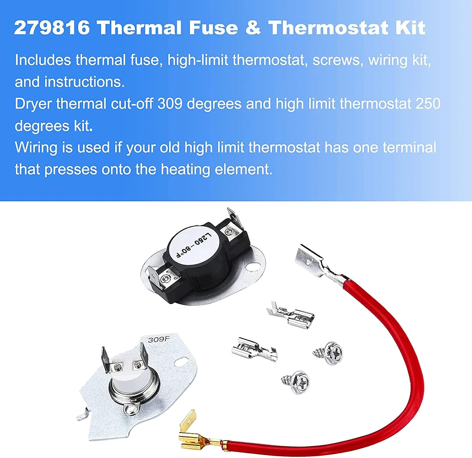 279838 Dryer Heating Element for Whirlpool Cabrio Maytag Kenmore Roper Amana Dryer Heating Element Parts Thermostat Thermal Fuse Kit Medx655dw1 Wed4815ew1 Replacement by APPLIANCEMATES