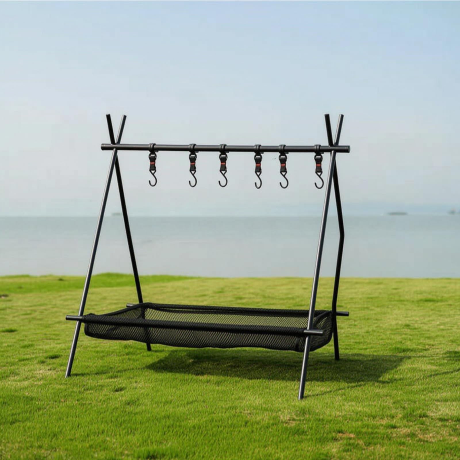 Gralara Estante Plegable con Ganchos Ligero Organizador Plegable con Cesta Compacto Estante Cesta Malla para Pescadores, Camping, Cocina Al Libre