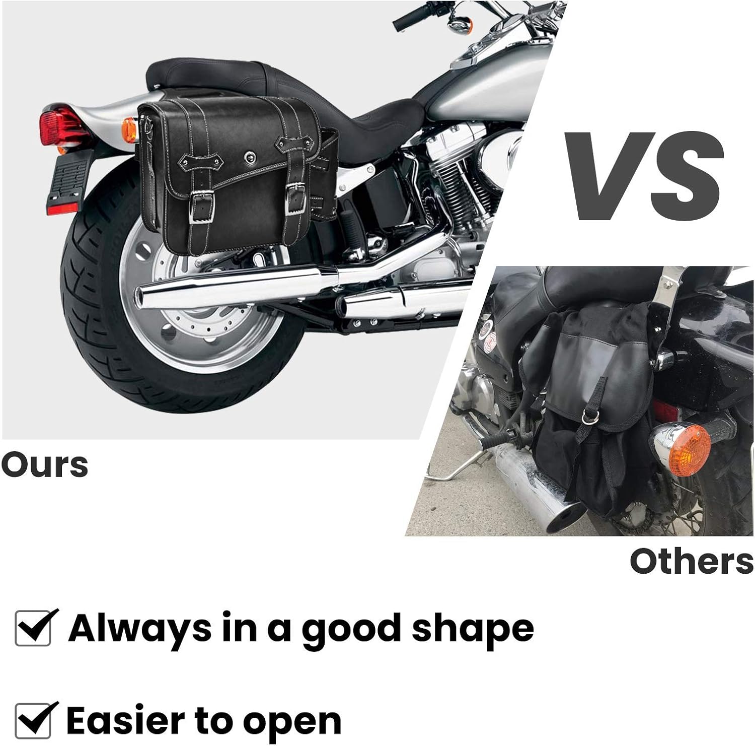 Leather Motorcycles Saddlebag Throw Over Saddle Bag with Cup Pocket for Sportster Softail Dyna Road King V-star Shadow, Vulcan, Black PU Material: Automotive