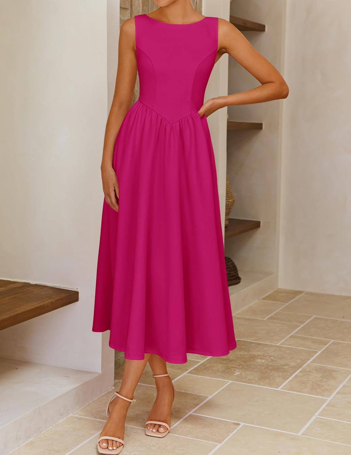 ZESICA Women's Summer Elegant Sleeveless Midi Dresses 2026 Wedding Guest Cocktail Party Crewnenck Flowy A Line Long Dress - Image 4