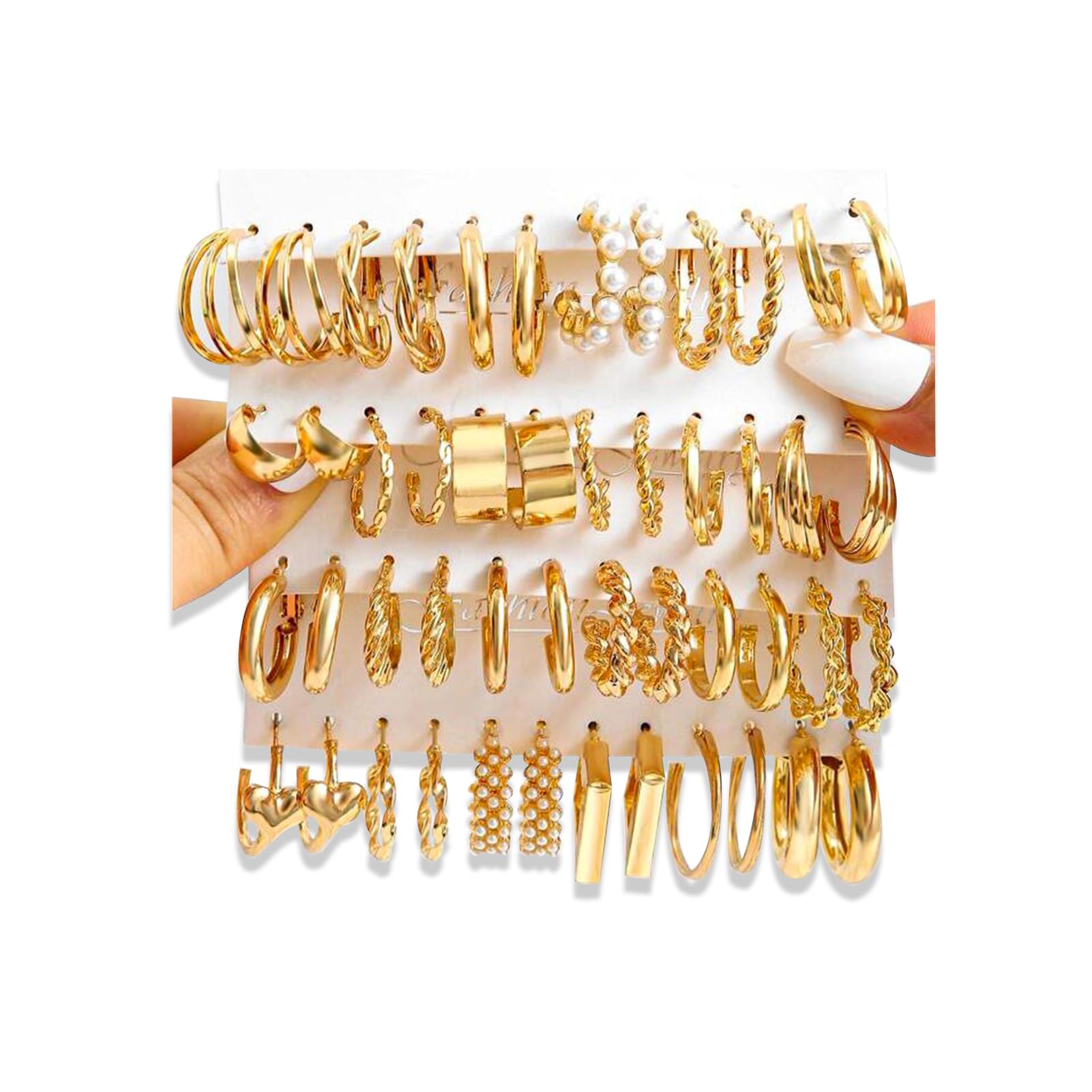 16-24 Pairs Gold Silver Black Earring Set for Women Chunky Earring Multipack Punk Trendy Big Small Stud Hoop