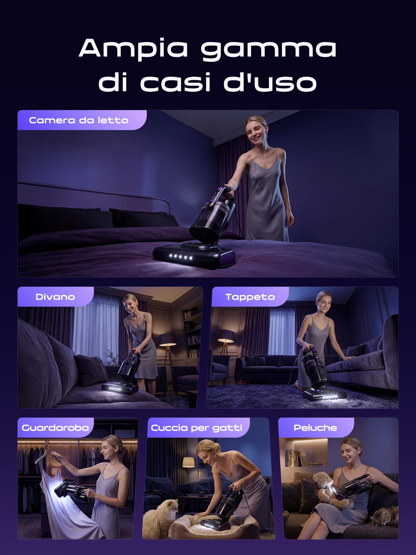 Battimaterasso Antiacaro, Aspirapolvere per Acari con Luce UV, 14000Pa Potente Aspirazione,Filtro HEPA,Aria Calda,Doppio Contenitore della polvere, per Materasso, Divano, Tappeti e Peluche–Cavo 4M