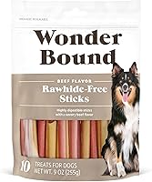 Vista 1 de Wonder Bound Palitos de golosinas para perros con sabor a carne de res, 10 unidades, sin cuero crudo, masticables de salud dental para control