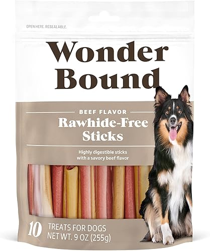 Wonder Bound Palitos de golosinas para perros con sabor a carne de res, 10 unidades, sin cuero crudo, masticables de salud dental para control de