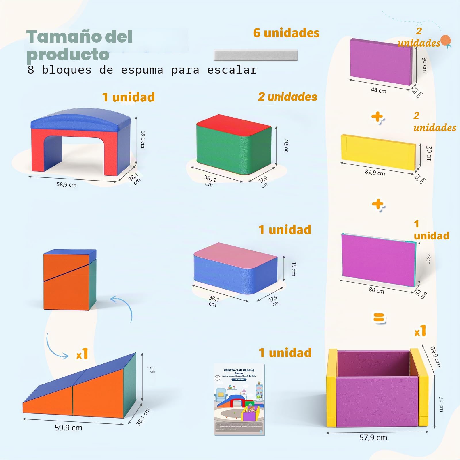 Bloques de Construcción de Espuma para Niños, Grandes Bloques de Construcción de Espuma Gigantes para Niños, Juguetes Educativos Preescolares para Gatear y Escalar (Arcoiris-Piscina Bolas)