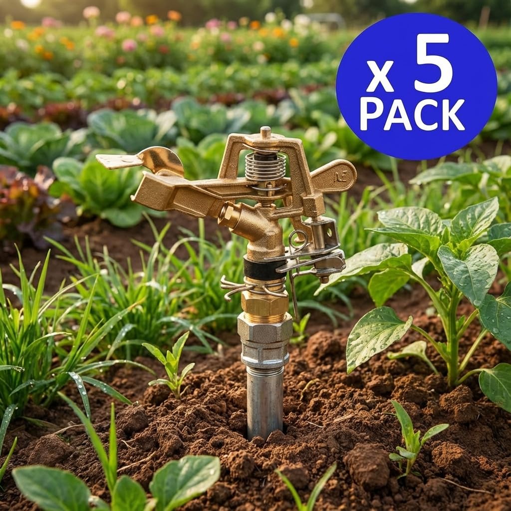 Suinga Aspersor de Riego Agricola Laton Ajustable 1/2'' 24º | Pack 5 Aspersores con Alcance 9 a 14 m | Aspersor de Jardin Sectorial