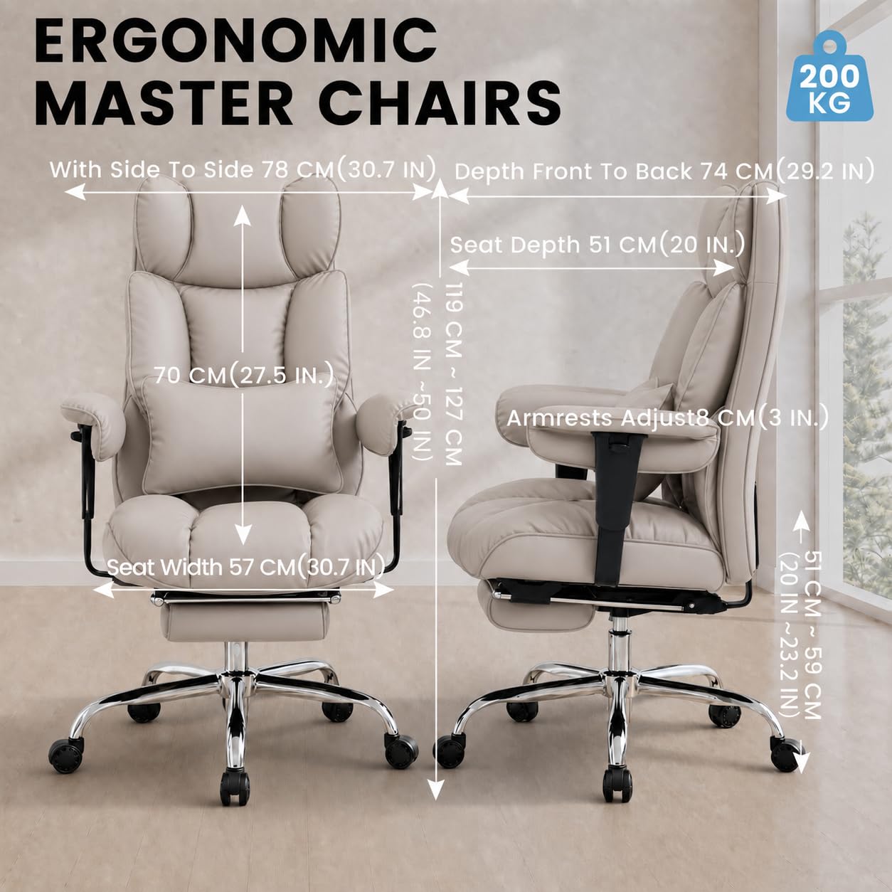 Efomao Silla de Oficina Ejecutiva con Reposapiés, Silla de Escritorio de Cuero PU con Respaldo Alto, Silla Reclinable y Giratoria con Reposabrazos Ajustables para Oficina en Casa