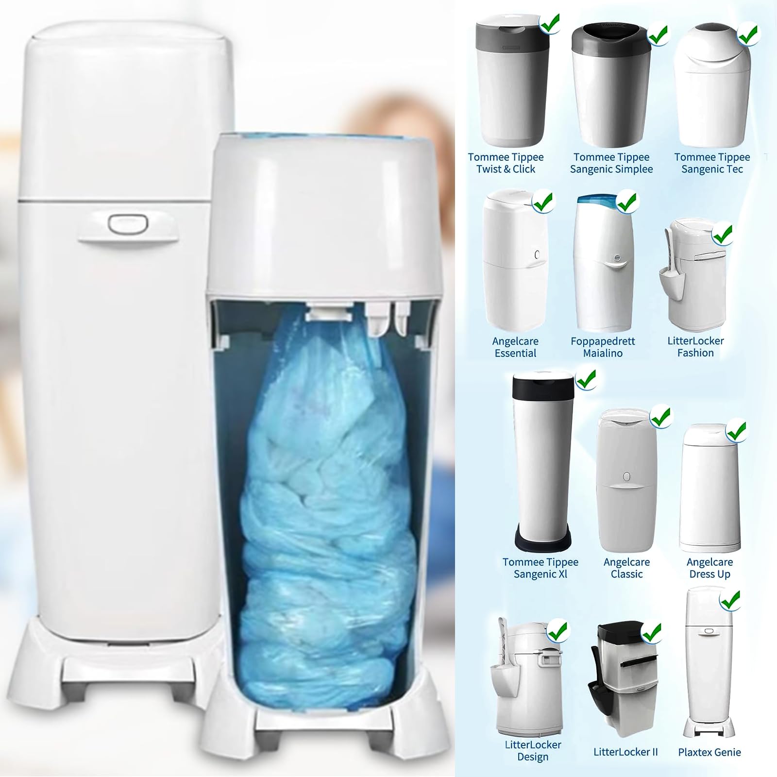 20 Recharge Poubelle Sac Grande Capacité pour Couche, Compatible Tommee Tippee, Angelcare