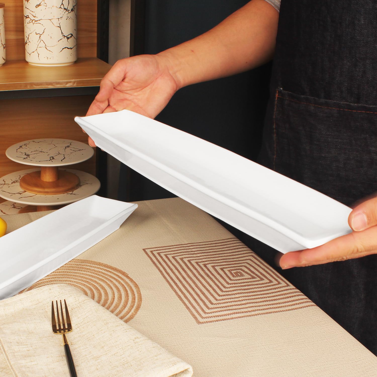 Serving Tray Creativity Home Ceramic Olive - White Porcelain Canoe