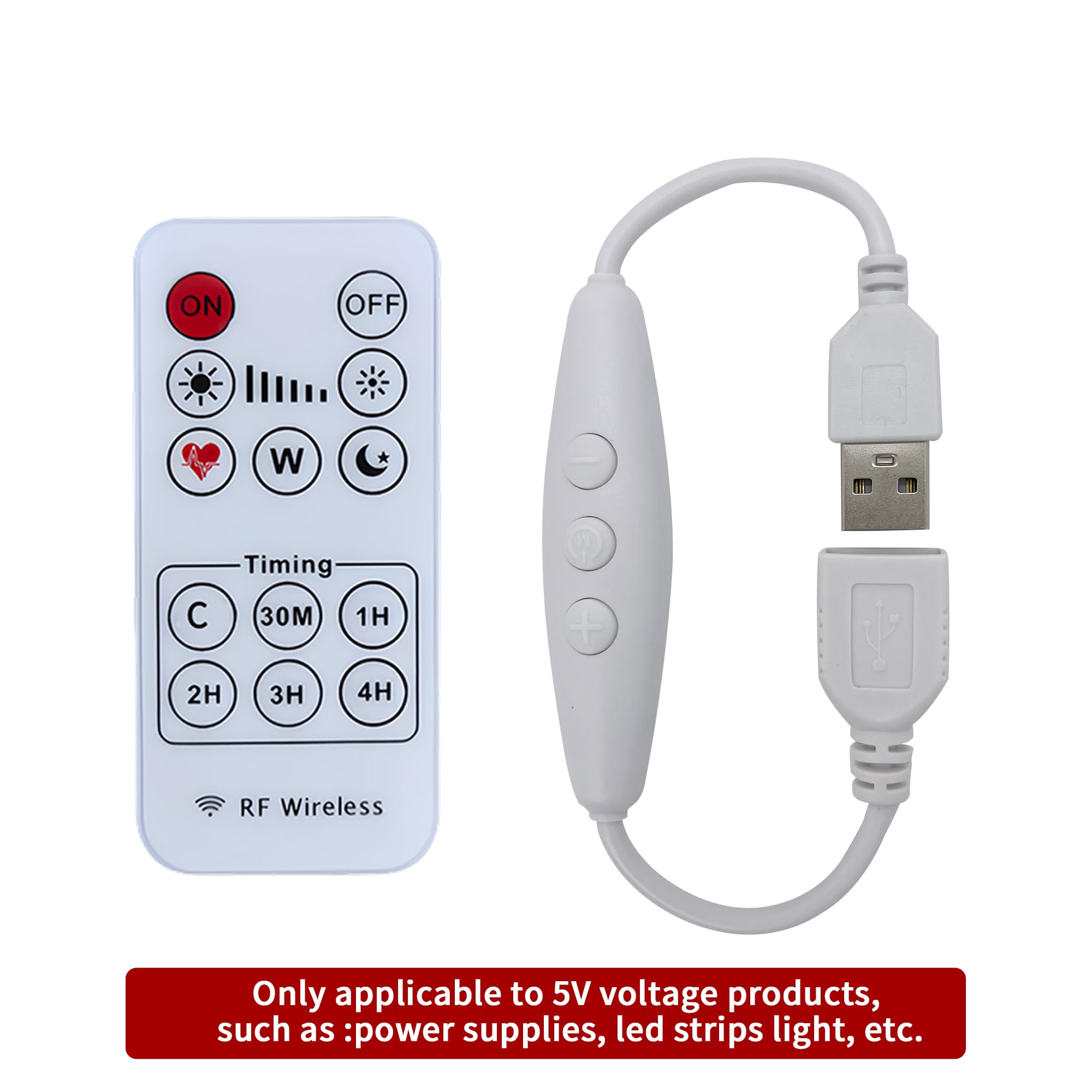 Clearhill USB Male and Female Dimmer Switch with The Remote Control 2Packs,6-Speed Dimming,ON-Off Function,Stepless Dimming,2A Current,22AWG Wire,60s delay Off,for 5V Single Color Led Lights(White) - Image 3