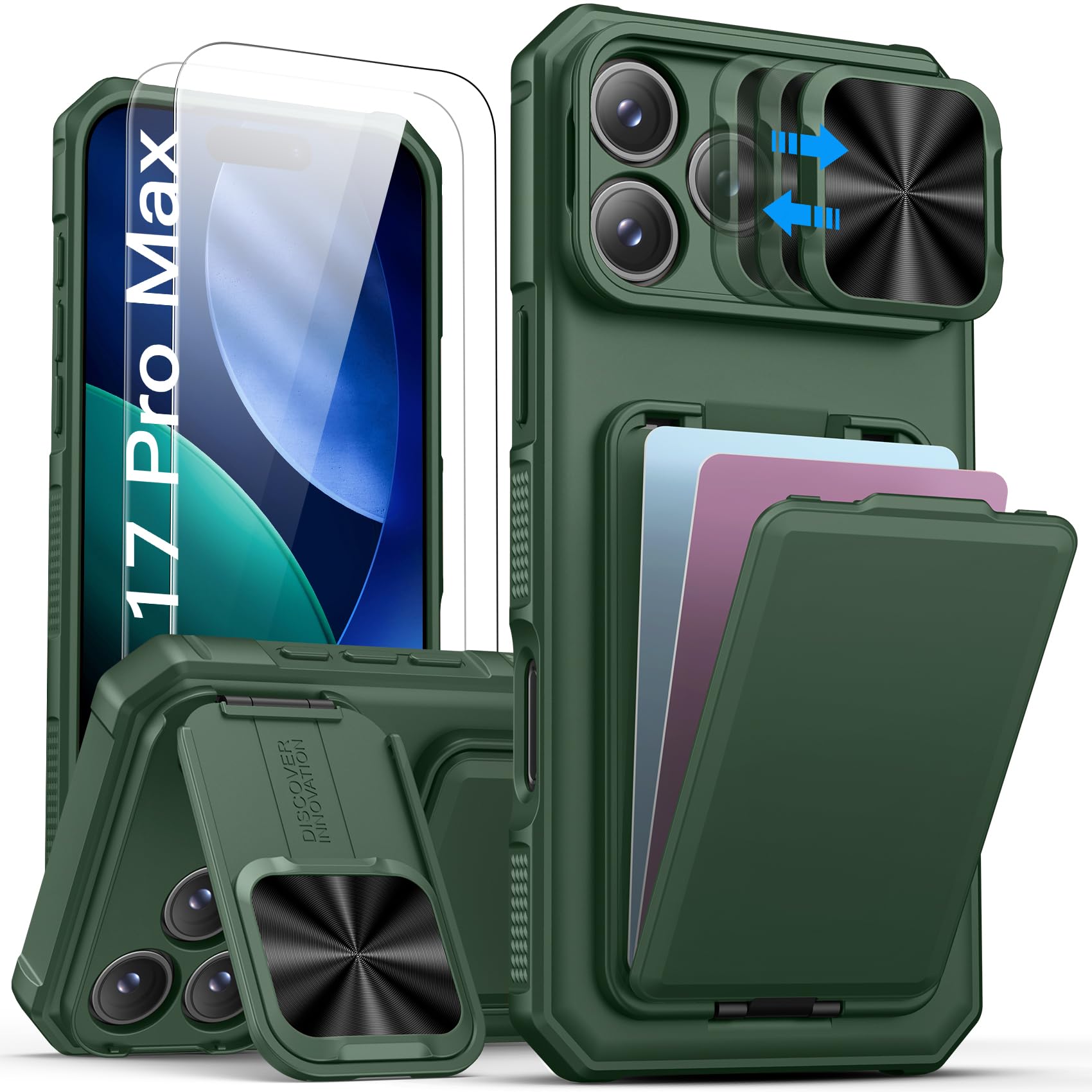 Photo 1 of SSLOTSCASE for iPhone 17 Pro Max Case with 2X Glass Screen Protector, Green