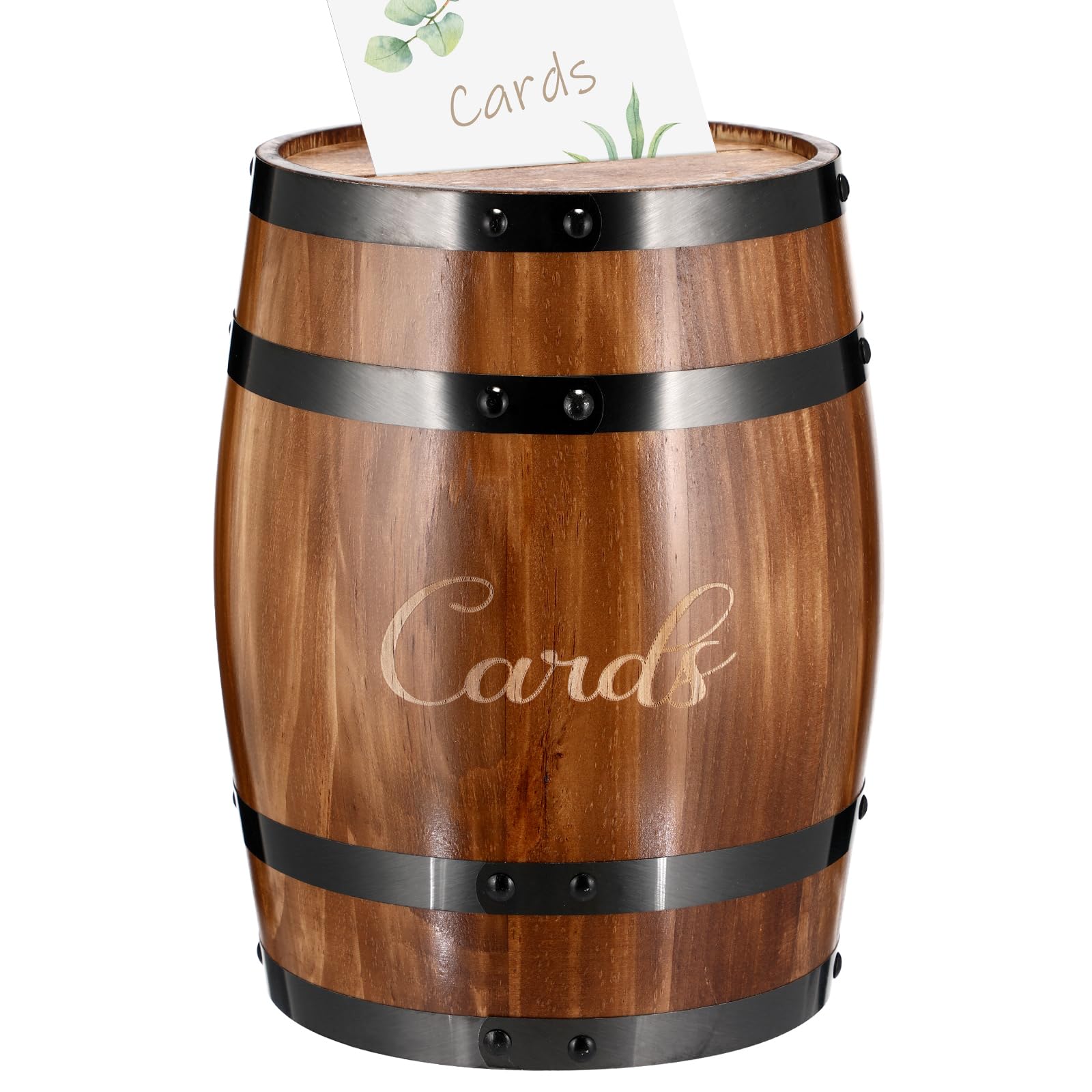 Wedding Oak Whiskey Barrel Card Box with Slot Gift Card Box Holder Wine Barrel Card Holder Table Decorations for Reception Wedding Ceremony Money Envelopes Gift Cards (Light Brown)