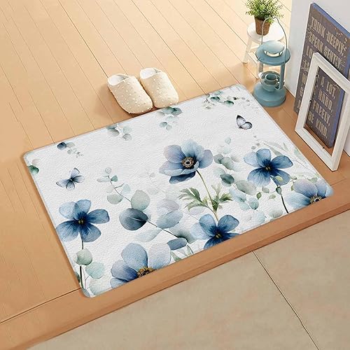 Miniatura 2 de Elegante tapete acolchado para puerta de baño y cocina, diseño de tulipán, color verde azulado, lavable, tapete para fregadero de piso, impermeable,