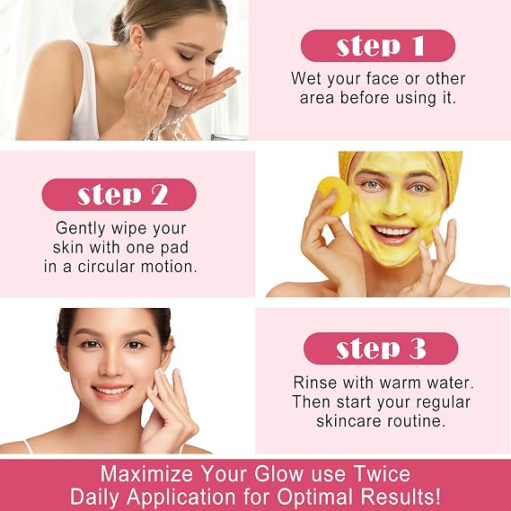 Kojic Acid and Turmeric Cleansing Pads, Turmeric Kojic Acid Pads for Face Scrub, Deep Cleansing Dark Spots with Lemon Extract, Vitamin C, Vitamin B5 (40pcs)