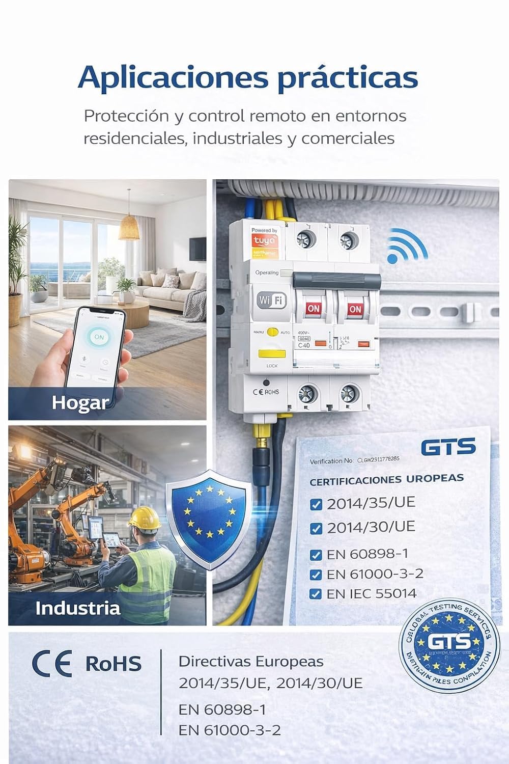 RASMACOR - Interruptor Magnetotermico Rearmable WIFI 2P 25A Curva C 6kA – Compatible con App Tuya Smart – Domotica - Termico Inteligente con Control Remoto