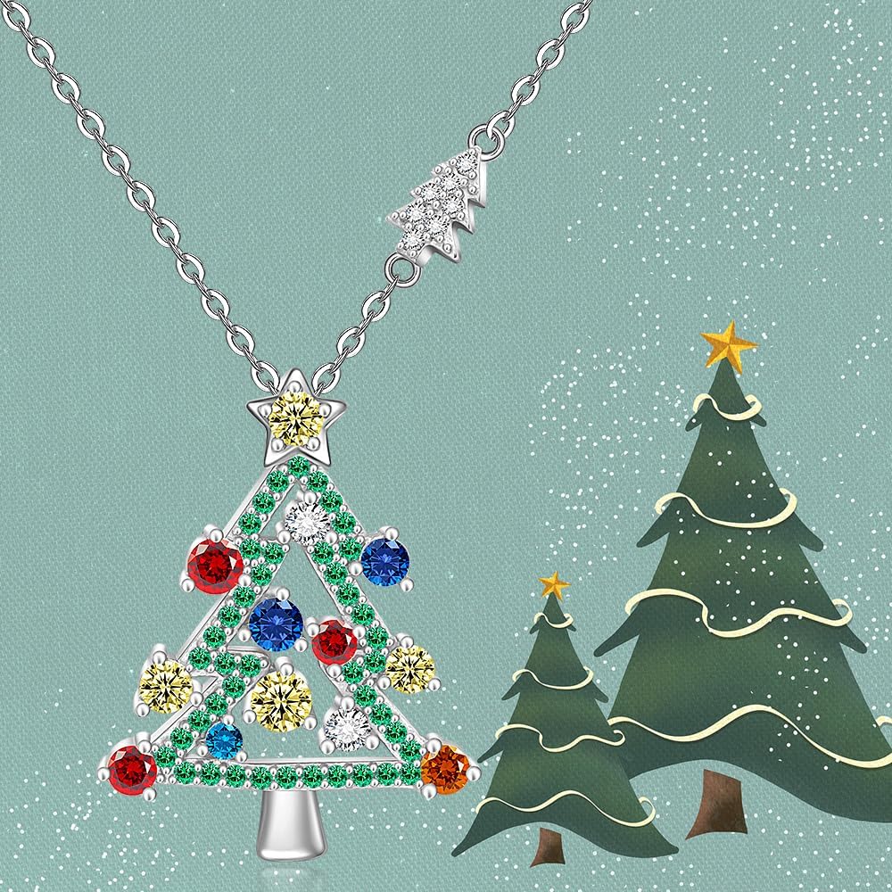 Christmas Necklace Christmas Tree Necklace for Women Sterling Silver Green Tree Pendant Xmas Gift - Image 6