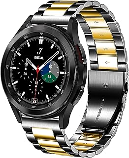 DEALELE Bands Compatible with Samsung Galaxy Watch 5 / 5 Pro / Galaxy 4 / 4 Classic / Galaxy 3 41mm / Galaxy Watch 42mm, 20mm Stainless Steel Metal Replacement Strap for Women Men (Black/gold)