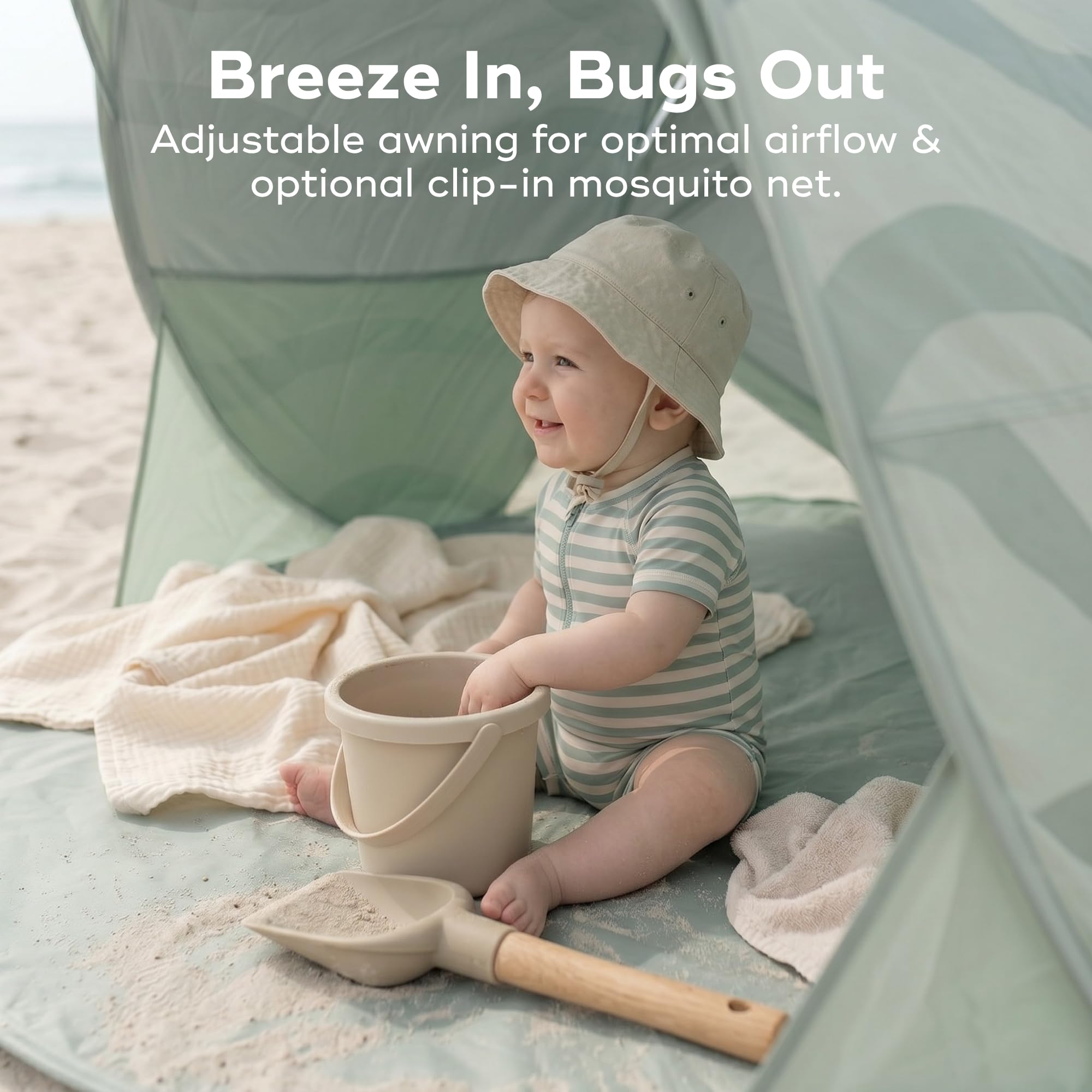Babymoov Moov & Protect Tente de Plage Anti-UV pour bébé avec moustiquaire intégrée, Portable, Vert Lagon (édition été 2025)