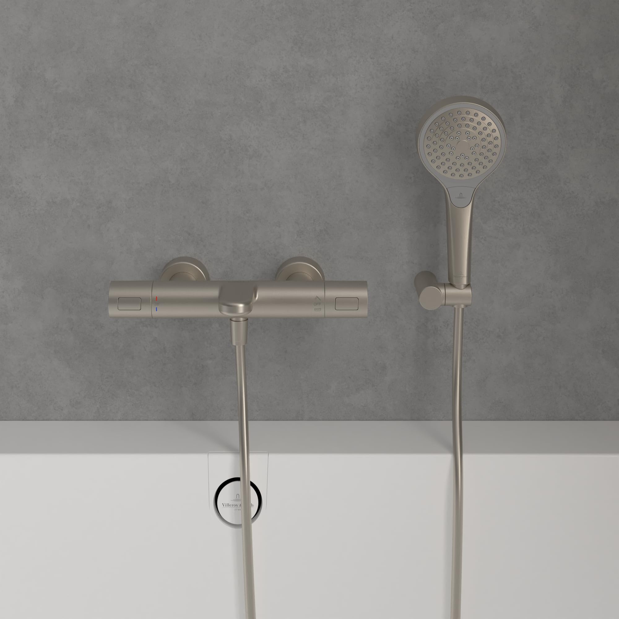 Villeroy & Boch Verve Showers słuchawka prysznicowa z 3 rodzajami strumienia, z wbudowanym zaworem zwrotnym, łatwa w czyszczeniu, okrągła, szczotkowany nikiel matowy