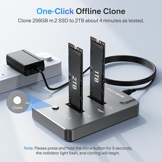 ACASIS NVMe M.2 Duplicator Dual-Bay Offline Clone & Single-Bay USB C to NVME Docking Station for M2 SSD M Key Hard Drives Enclosure