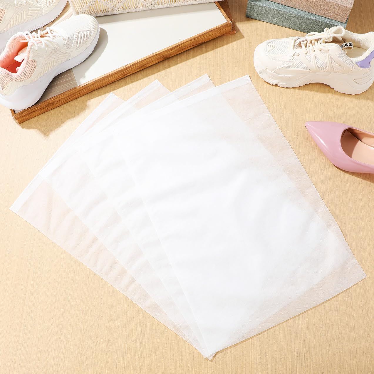 100 Stück Vliesstoff Schuhbeutel Mit Kordelzug 32x38cm Weiß Wiederverwendbare Aufbewahrungstaschen Für Reisen Kleidung Und Haushalt Leicht Kompakt Staubdicht Umweltfreundlich