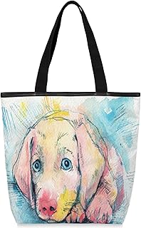 Sacolas de lona com zíper e bolso interno, bolsa de ombro feminina casual bolsa de mão aquarela cachorro fofo, bolsas de compras reutilizáveis de cozinha bolsas de lona para uso em bolsas de livros, sacolas de compras, sacolas de presente, Multicor