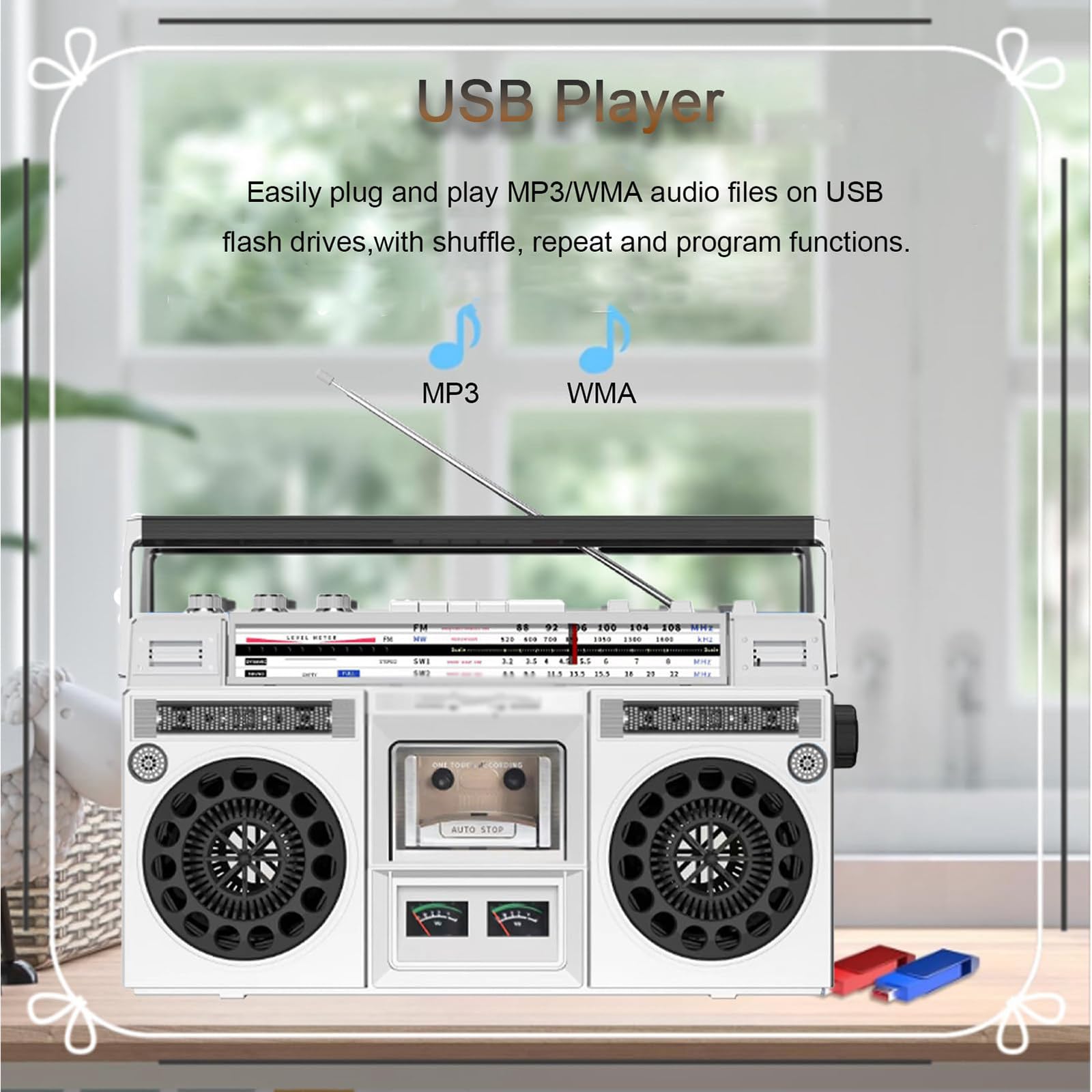 Boombox con lettore cassette retrò con Bluetooth e riproduzione USB - Include funzione di registrazione per raduni familiari e viaggi