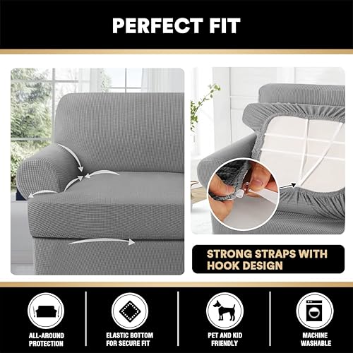 Miniatura 4 de PrinceDeco Funda de sofá con cojín en forma de T, 4 piezas, fundas de sofá suaves para sofá, fundas de muebles con 3 fundas individuales en forma de