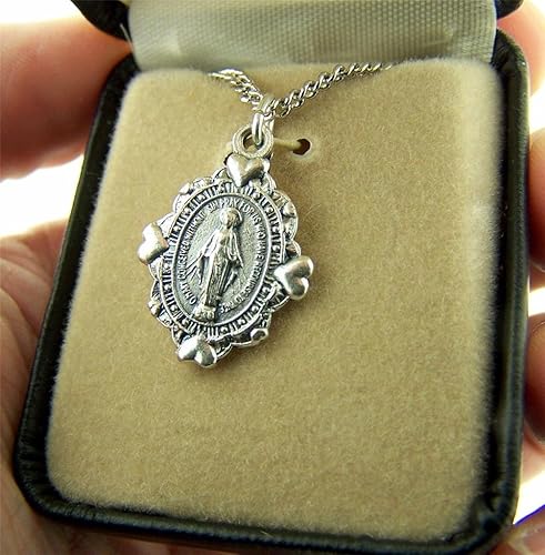 Miniatura 3 de Silver Toned Base Corazón Accent Border Milagrosa Virgen Madre María Medalla 78inch