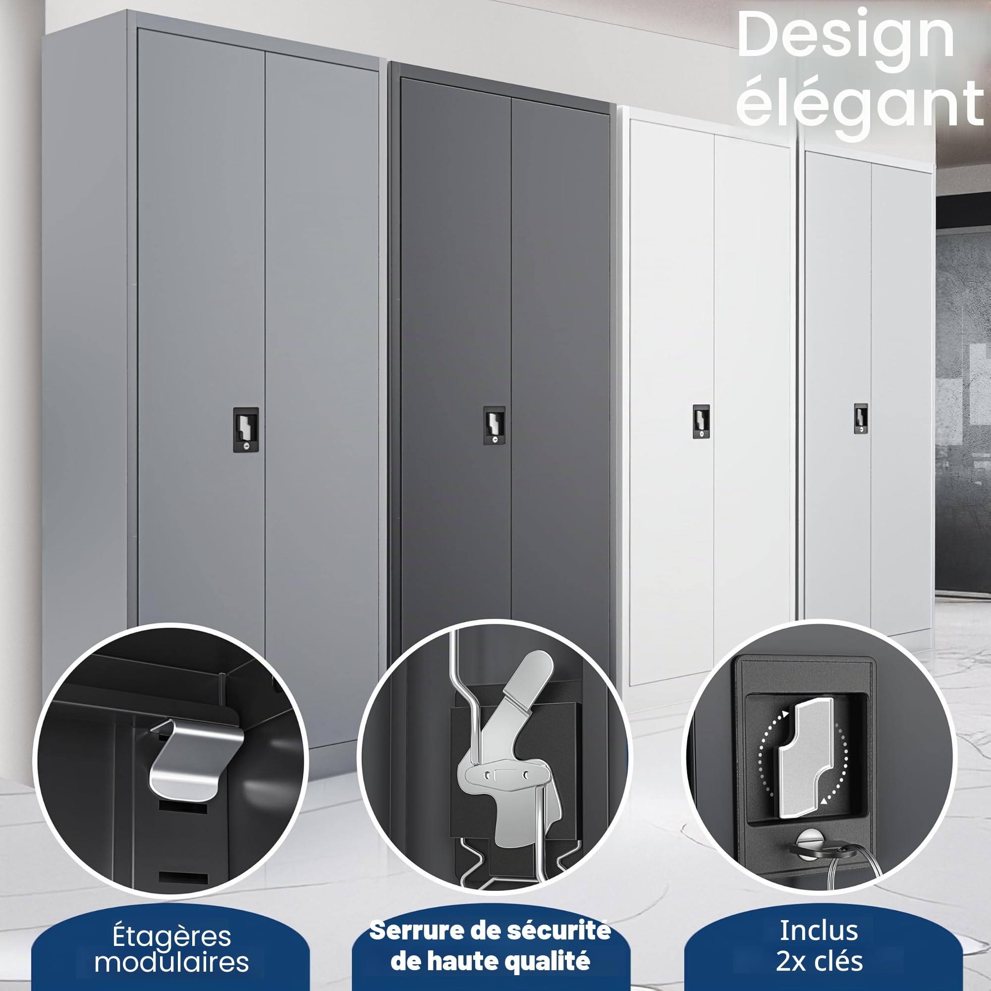 KESSER® Armoire de classement verrouillable avec portes battantes 180 x 80 x 40 cm | Armoire de bureau en acier avec 4 étagères réglables en hauteur | Armoire multi-usages, 5 compartiments flexibles