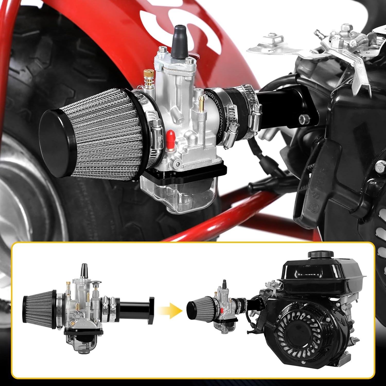 HIAORS PWK 24mm Carburetor Carb Throttle Assembly Jet for Predator 212 196cc 200cc 224cc 6.5HP Engine Coleman CT200U BT200X Mini Bike CT200U-EX Baja Warrior MB200 KT196 Go Kart Race Parts (Black)