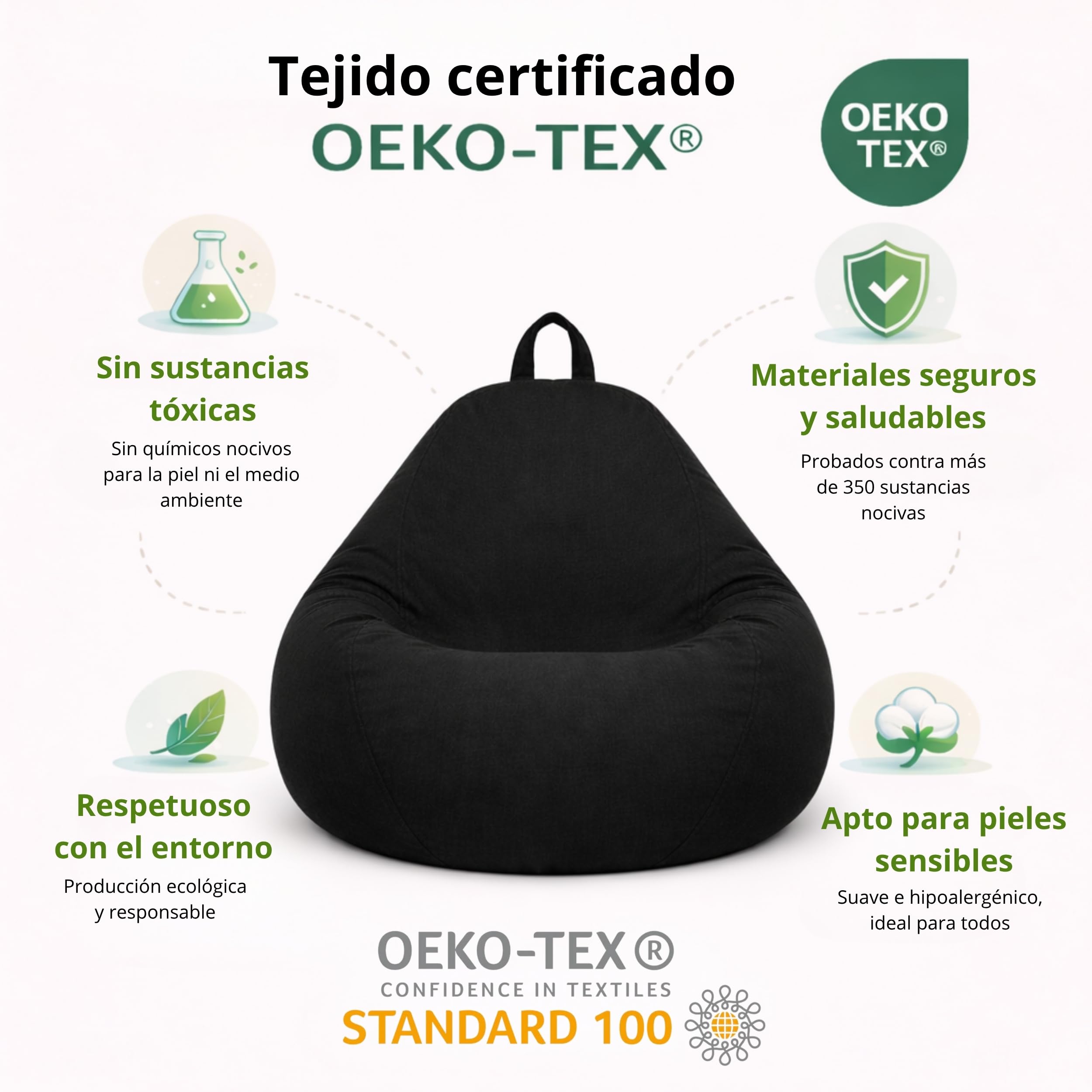 bananair - Puff Salon con Relleno Incluído - Suave y Cómodo - Funda Lavable a Máquina - Puff Pera Práctico y Fácil de Transportar - Bean Bag Versátil, Puff Gamer, Niños (80 x 70 cm, Negro)