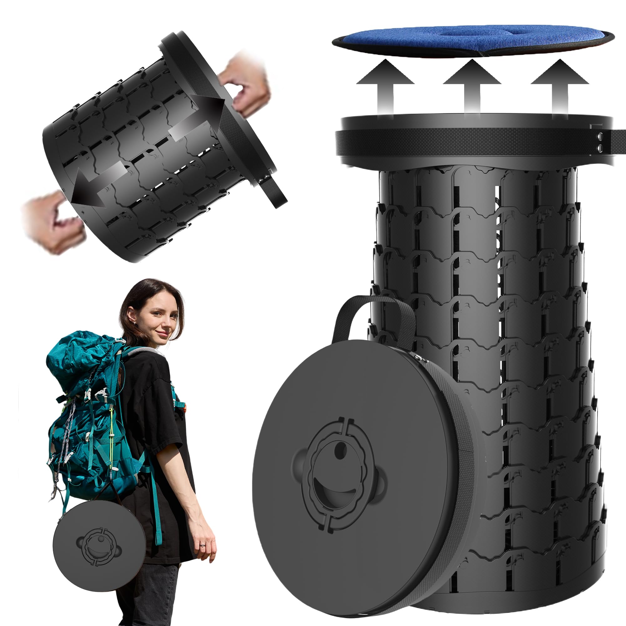 Taburete Plegable XXL Mejorado, taburetes portátiles para Adultos, Silla Plegable más Resistente con Capacidad de Carga de 1000 Libras, Ajustable, retráctil, Taburete de Camping para