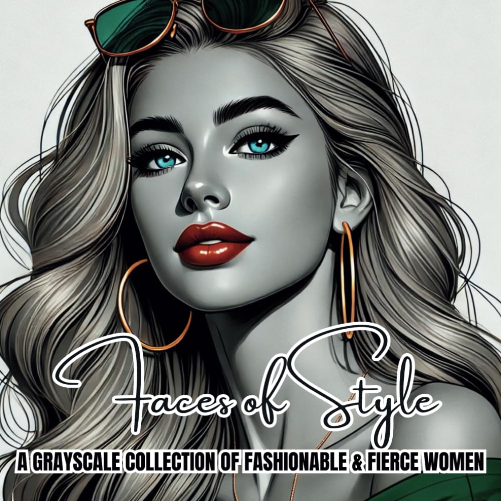 Faces of Style: A Grayscale Collection of Fashionable and Fierce Women – Adult Coloring Book with 50 Trendy Female Portraits
