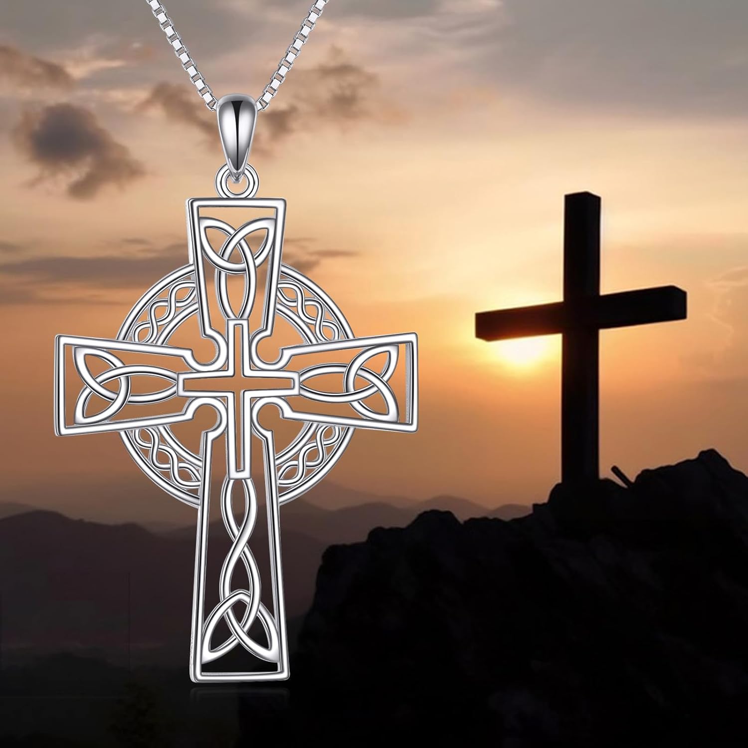 Celtic Cross Necklace Sterling Silver Cross Pendant Celtic Jewelry Gifts for Women Men - Image 5