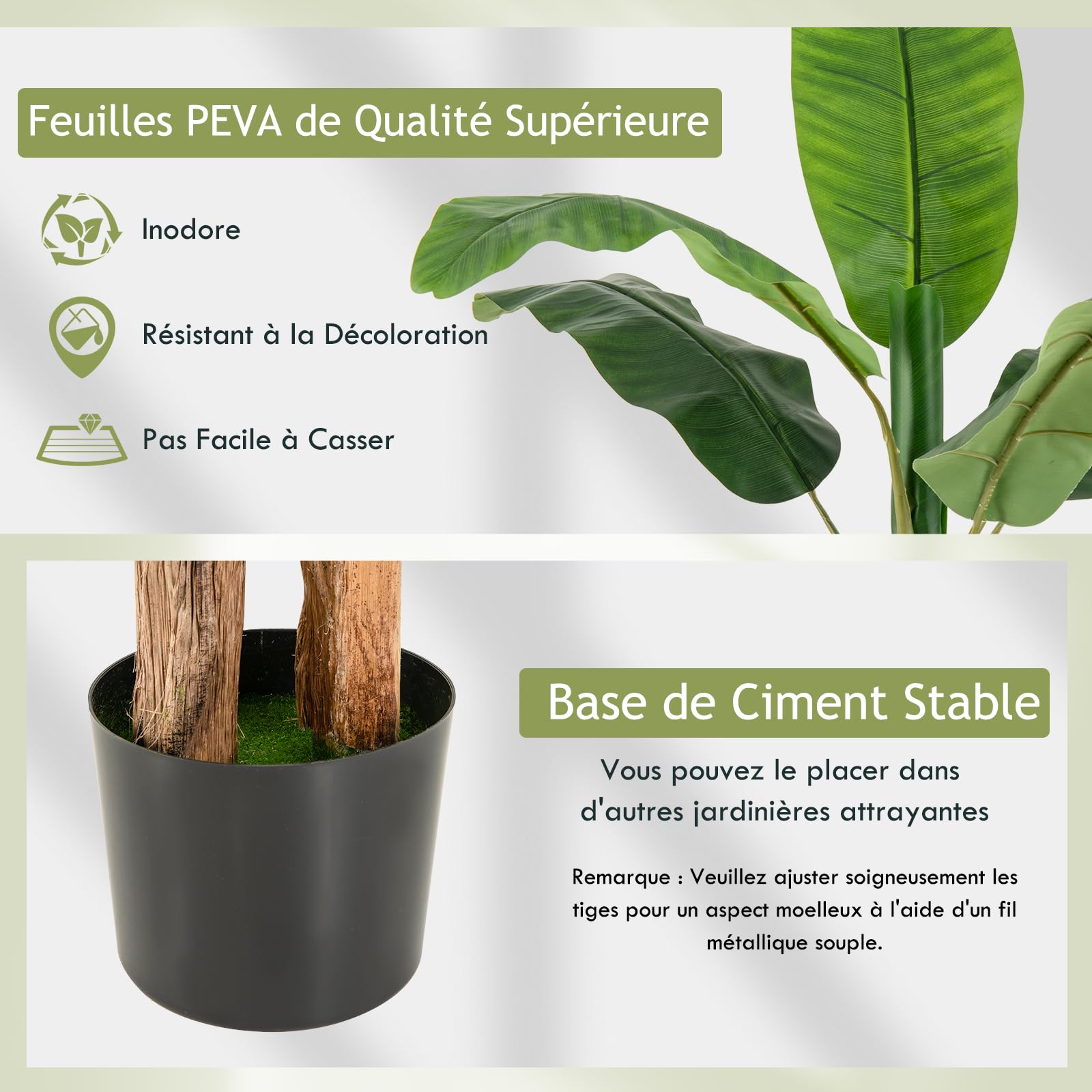 GIANTEX Plante Artificielle Intérieur, Fausse Plante Bananier 165 CM en Pot avec Ciment, 2 Tiges Réalistes & 10 Grandes Feuilles, Arbre Artificiel Intérieur Extérieur Maison Jardin Bureau