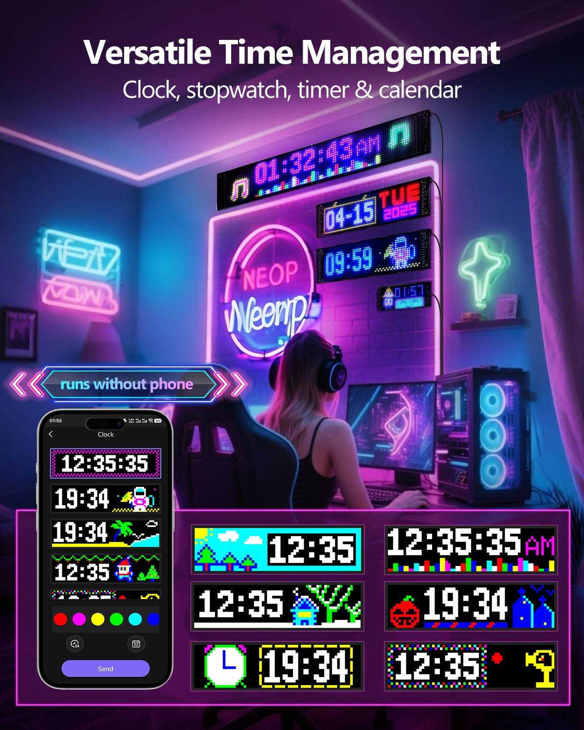 Insegna Luminoso LED Flessibile Programmabile | 59 X 12 cm | LED Display Personalizzabile USB 5V per Auto Camion | Controllo via App Bluetooth | per Negozio e Pubblicità