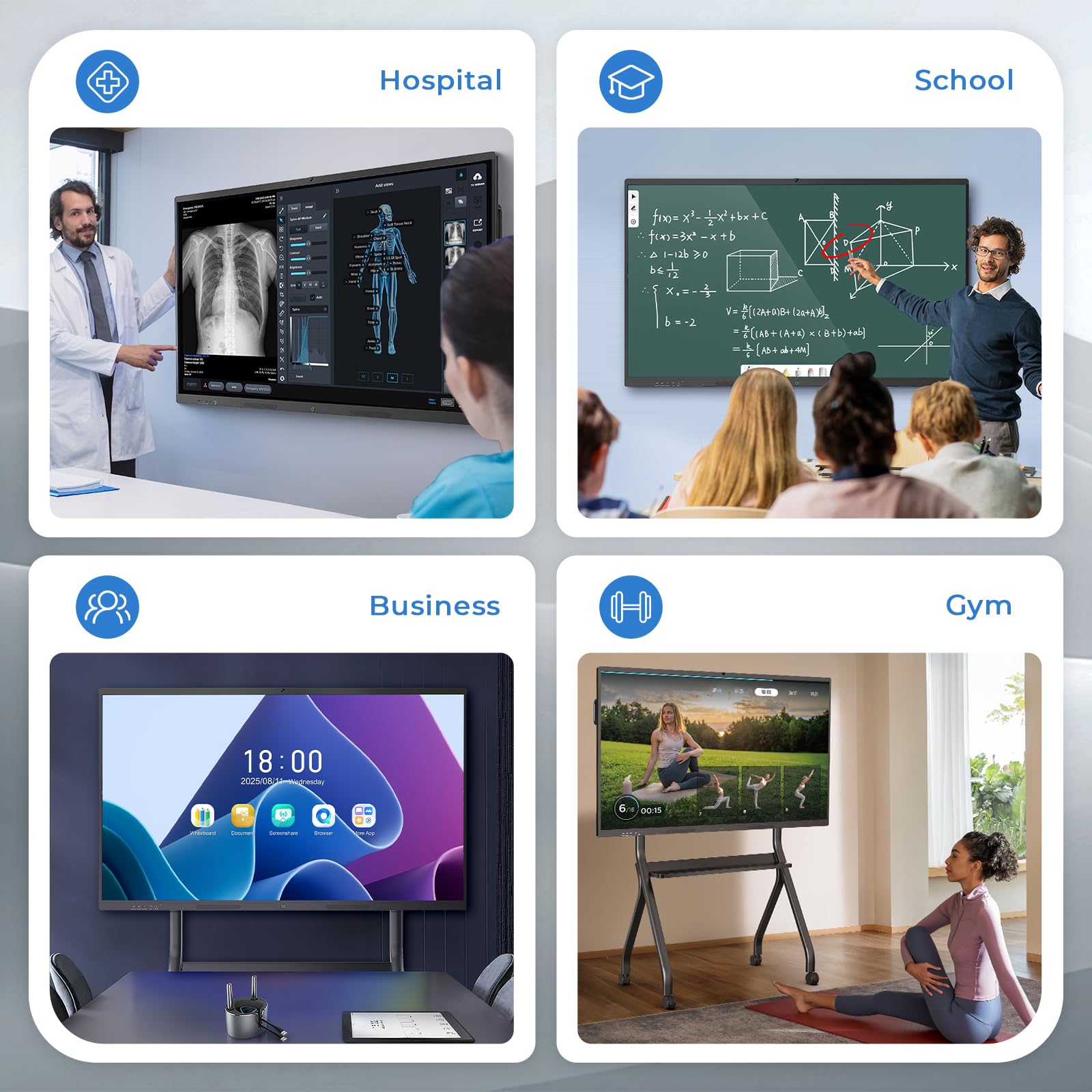 55'' Écran Interactif Tactile 4K UHD, Tableau Blanc Interactif Intelligent, Smart Board Android 14 (8+128 Go), Tableau Numérique sans Fil pour Salle de Classe, Bureau à Domicile et Studio