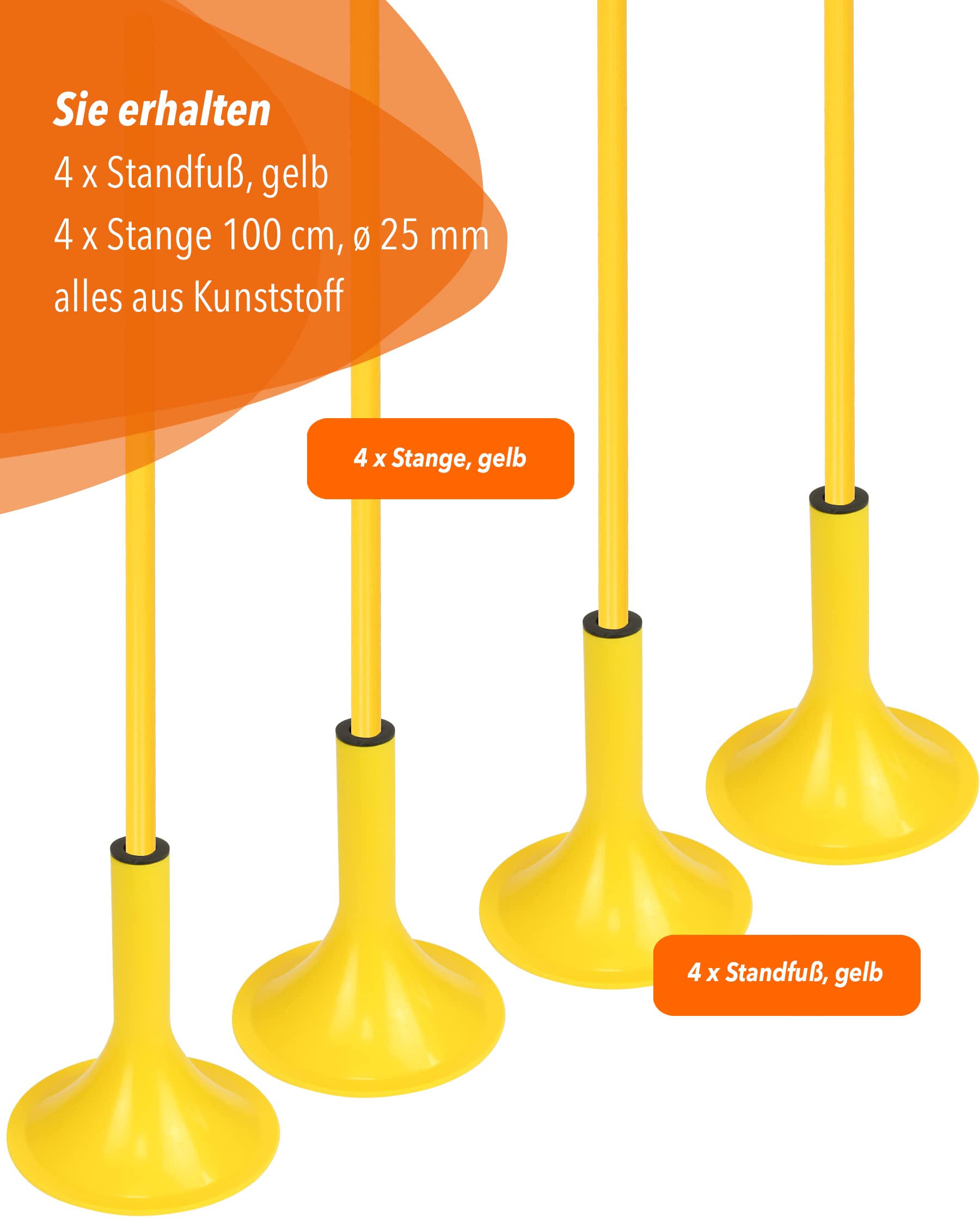 Slalom-Set mit Standfuß & Slalomstangen – 4er Set Blau – 100 cm – Ø 25 mm – für Fußball, Hundesport & Koordinationstraining – Indoor & Outdoor