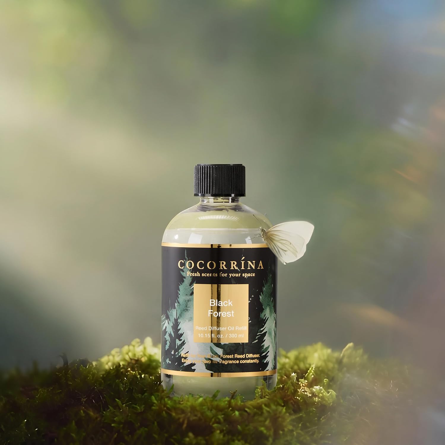 Cocorrína Reed Diffuser Refill Black Forest 10.2oz (300ml) with 8 Sticks - Premium Long-Lasting Floral Essential Oil, Home Fragrance for Bedroom, Bathroom Home Decor