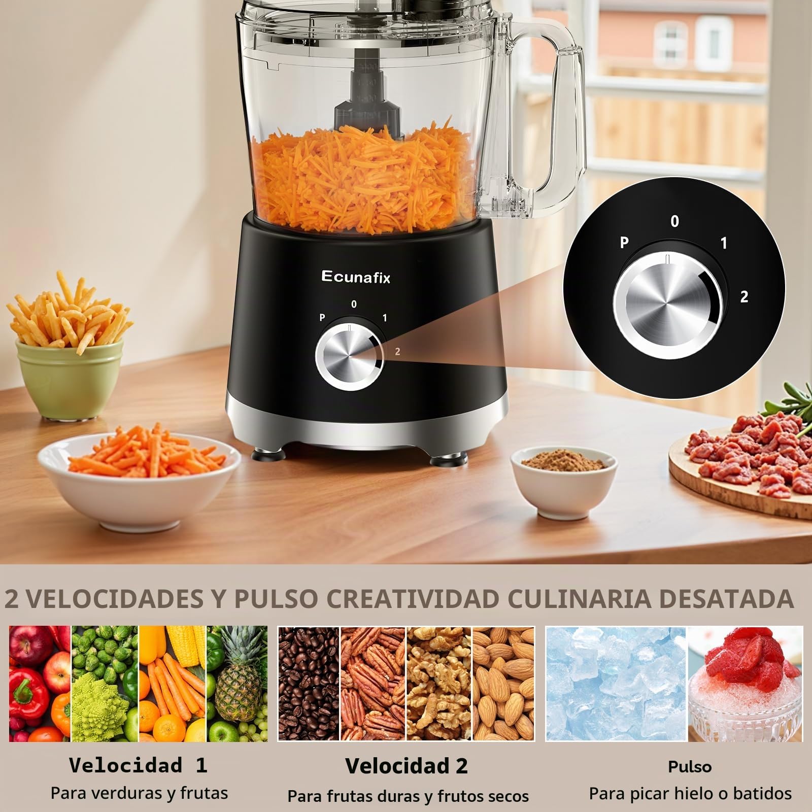 Procesador de Alimentos & Picadora Electrica 1500W 2,5L Robot de Cocina Multifunción con Licuadora de 2L y Molinillo de 200ML para Exprimidor de Cítricos, Helados, Moler, Picar y Rebanar