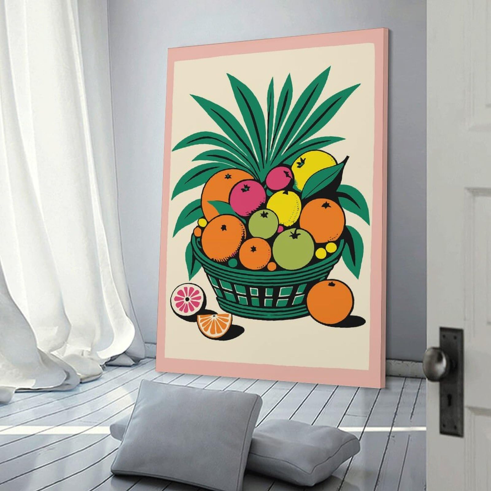 Junmoney Hanging Wall Art Tropical Fruit Basket, 08x12inch(20x30cm), for Wall Displays, Bedrooms Or Room Updates, Wall Decor Suited to Curated Displays
