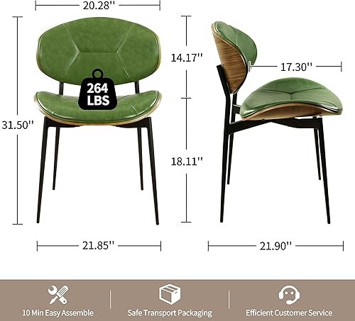 Miniatura 9 de Art Leon Sillas de comedor modernas de piel sintética, silla de escritorio de mediados de siglo sin ruedas, silla decorativa sin brazos con patas de