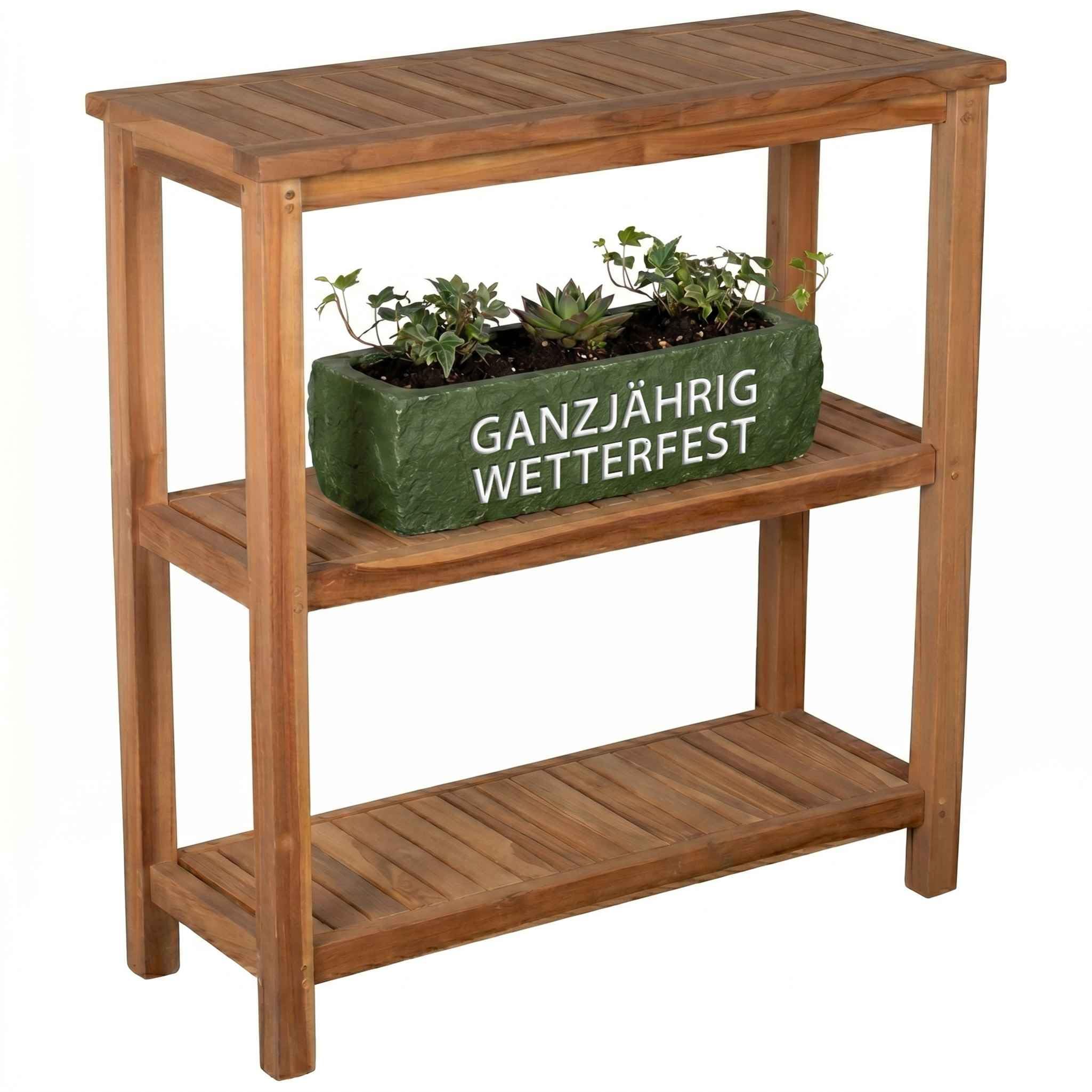 Mr. Deko Pflanztisch Filton Teak-Holz 100x110x40 cm | Massivholz Gartenregal | Garten-Regal Wetterfest | Holzregal Outdoor | Zertifiziertes Plantagen-Teak Unbehandelt Stabil 50 kg Belastbarkeit